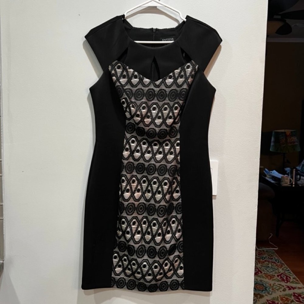 Women's ENFOCUS STUDIO Black Satin & Lace Cocktail Dress Size 10